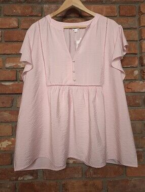 Penningtons PENN. NWT Pink Flutter Sleeve Babydoll Blouse Plus 3X